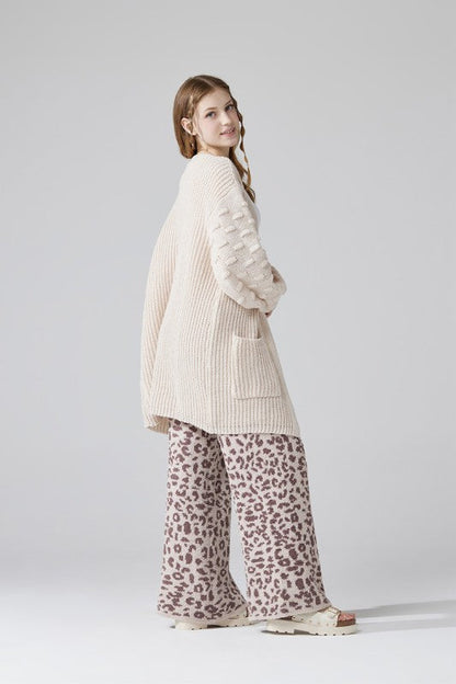 Plus Oversized Pompom Sleeve Cardigan