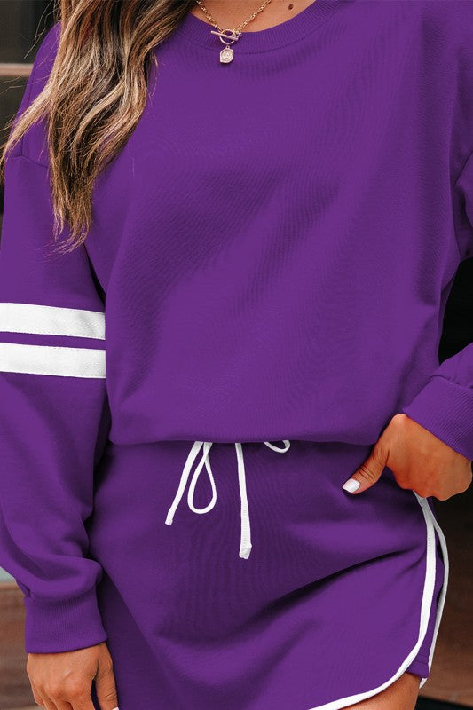 Varsity Stripe Pullover and Mini Skirt Set