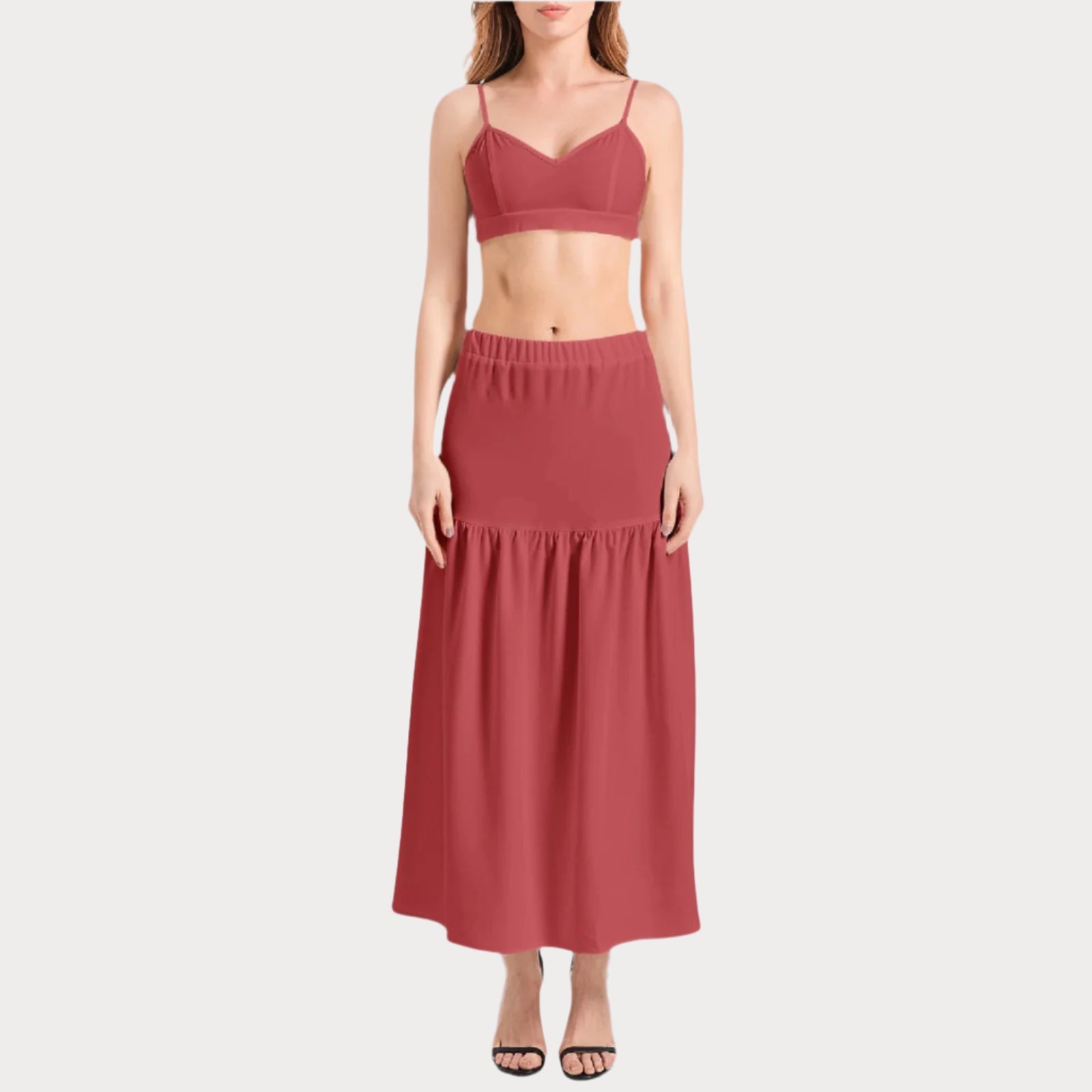 Brooklyn Republic™ Cranberry Rouge Bralette Top and High Slit Thigh Skirt - Lolomo!
