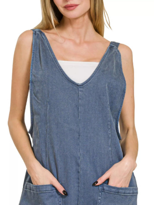 Zenana Casual Adjustable Strap Baggy Jumpsuit With Pocket in Blackberry