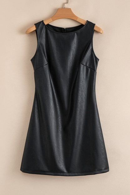 Vegan Leather Sleeveless Mini Dress