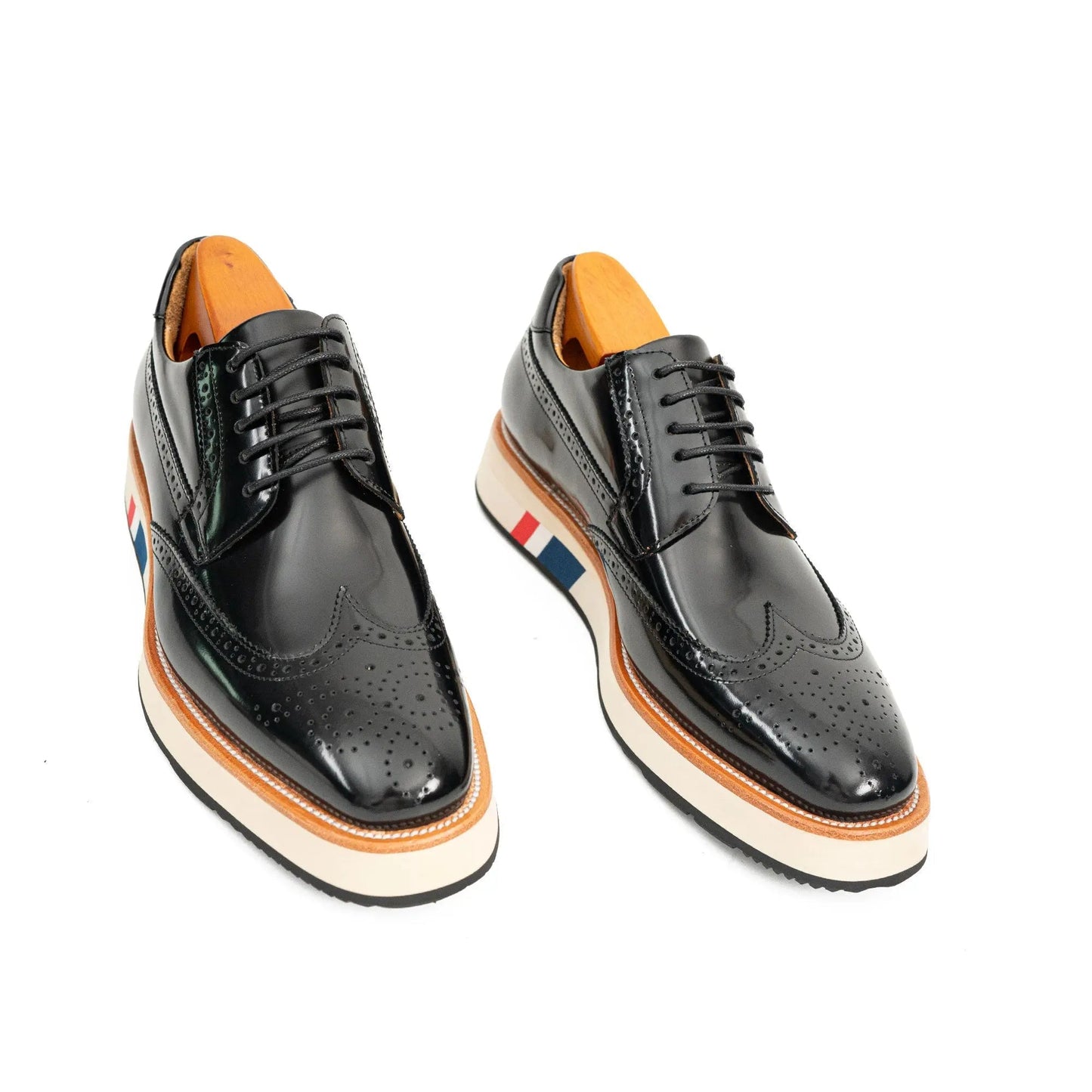 Black Brogues with Colorful Striped Sole