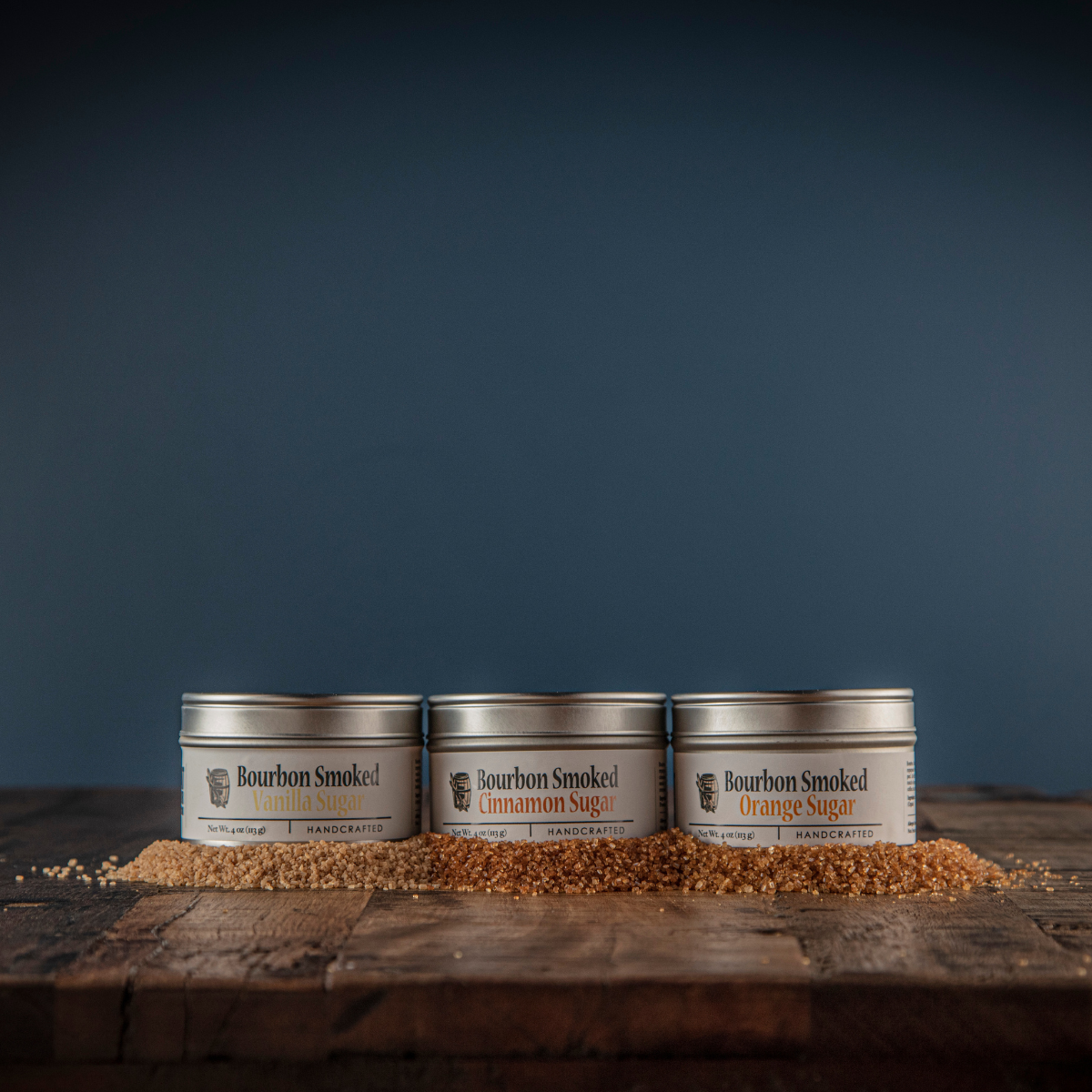 Trío de azúcares ahumados Bourbon: naranja, vainilla y canela
