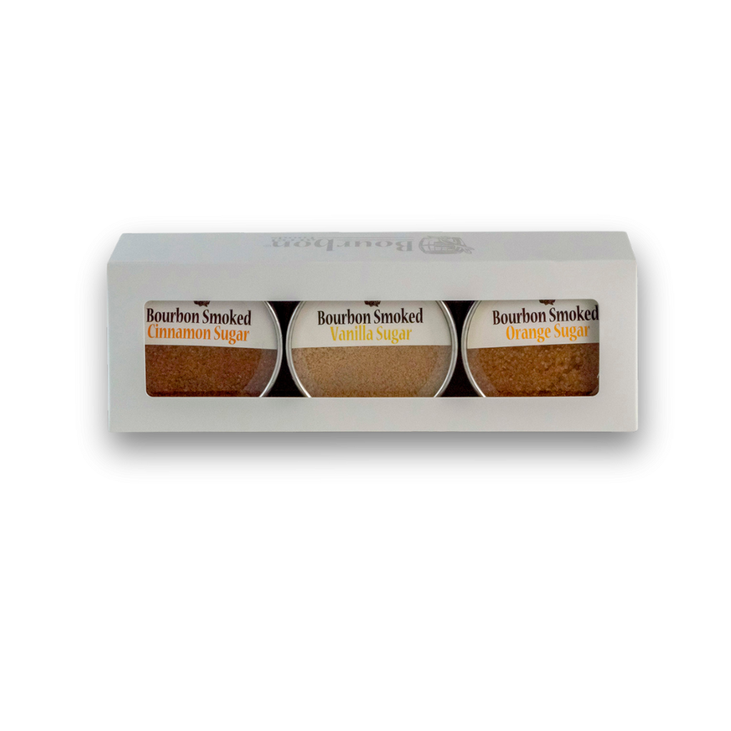 Bourbon Smoked Sugars Trio - Orange, Vanilla, Cinnamon - Lolomo!