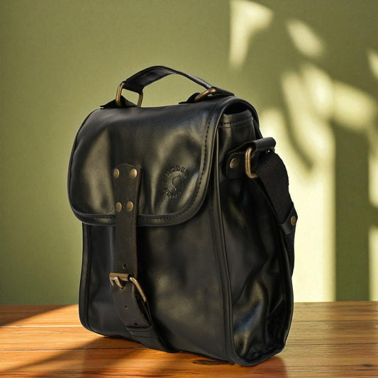 Bovine Leather Small Satchel Bag - Black