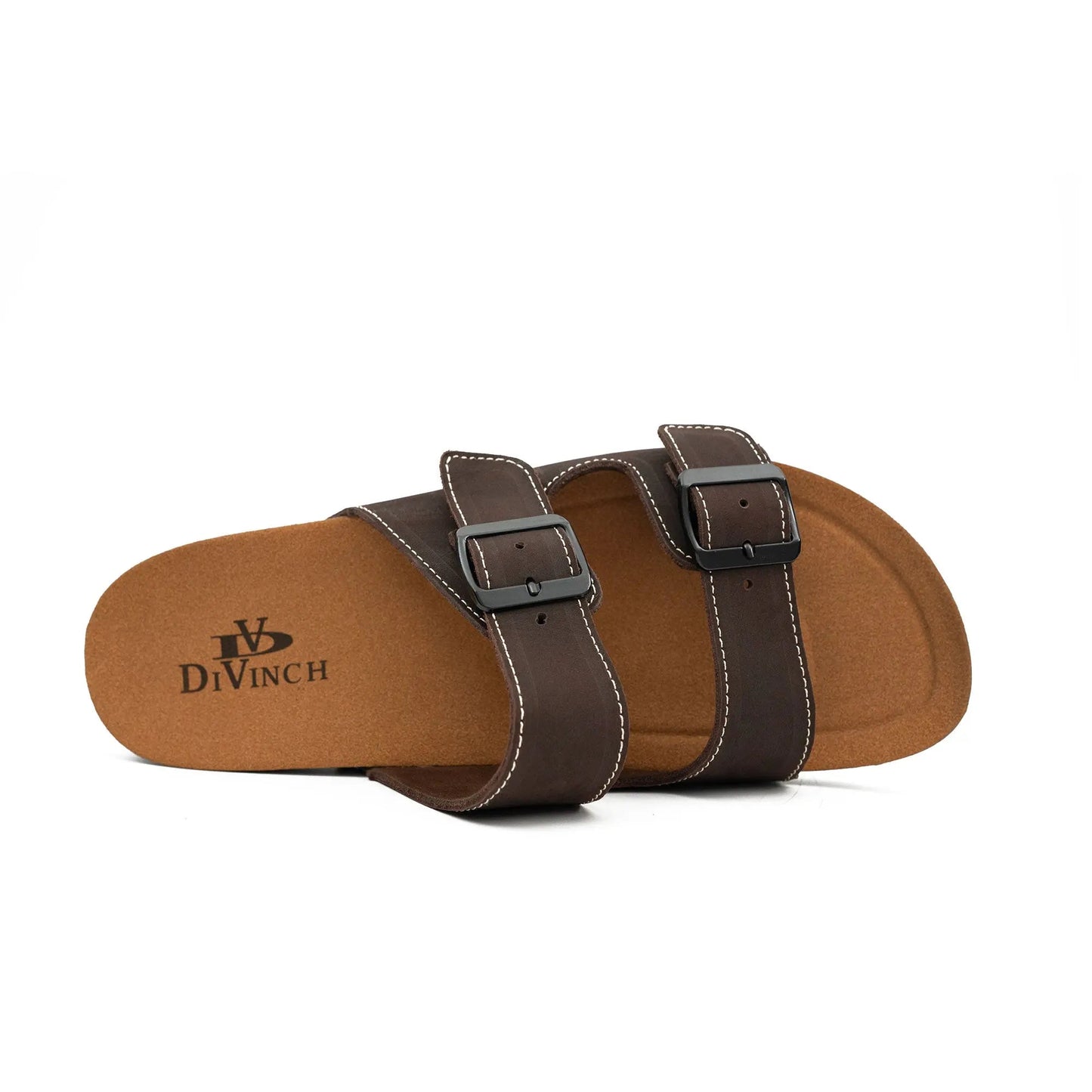 Brown Double - Strap Buckle Slide Sandals