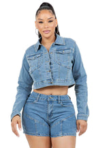 ENSEMBLE VESTE EN JEAN ET SHORT MODE FEMME