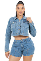 ENSEMBLE VESTE EN JEAN ET SHORT MODE FEMME
