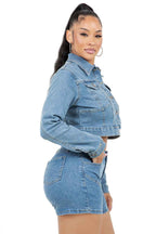 ENSEMBLE VESTE EN JEAN ET SHORT MODE FEMME