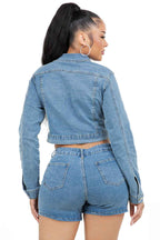 ENSEMBLE VESTE EN JEAN ET SHORT MODE FEMME