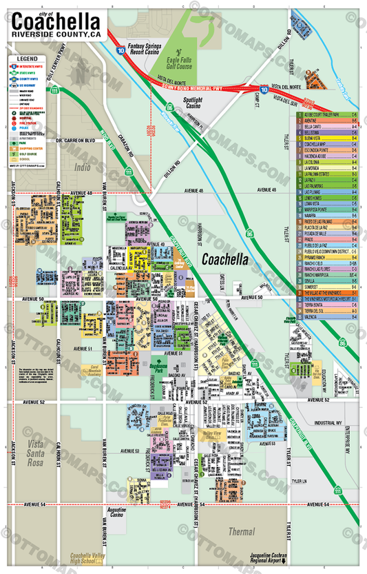 Coachella Map, Riverside County, CA - POSTER PRINTS