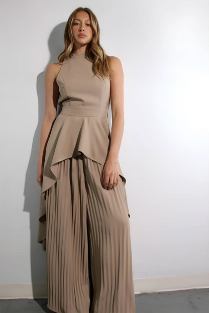 Escape to Milan Taupe Pleated Pants Set - Lolomo!