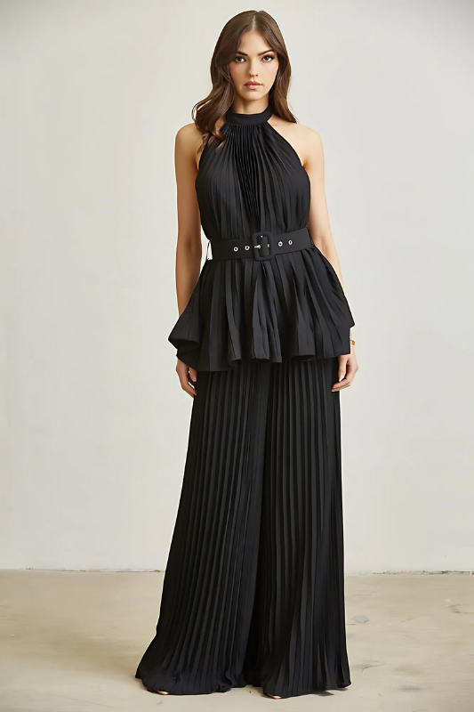 Midnight in Monaco Chiffon Pleated Pant Set - Lolomo!