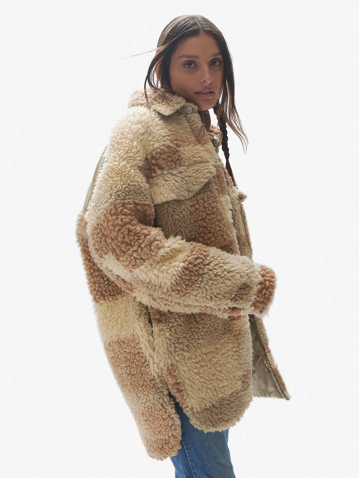 Lined Wool Sherpa Shirt Jacket- Natural Mix