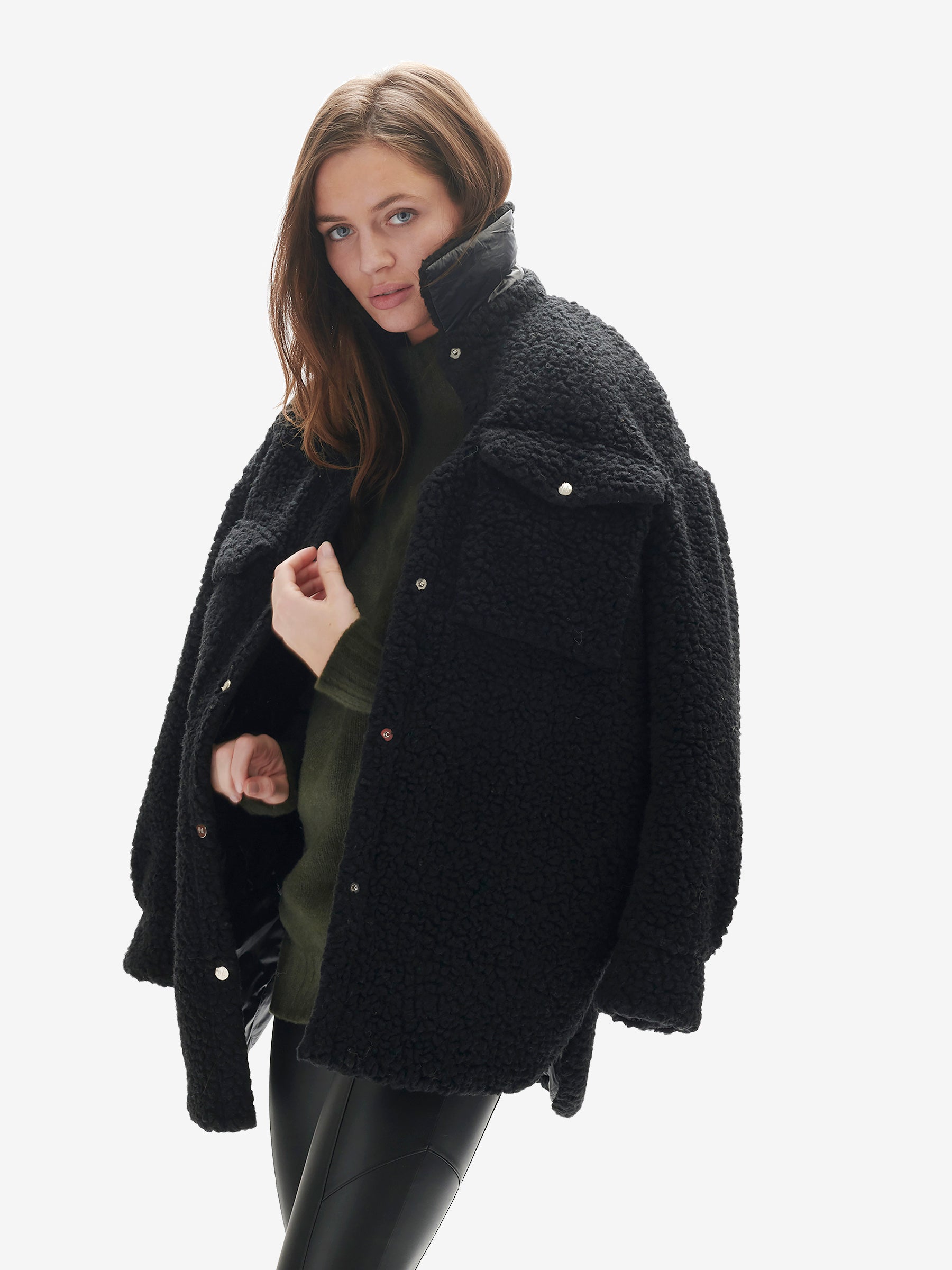 Padded Wool Sherpa Jacket - Black