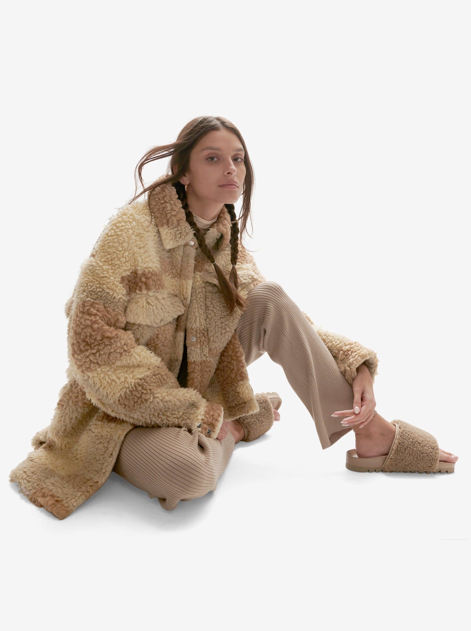 Lined Wool Sherpa Shirt Jacket- Natural Mix