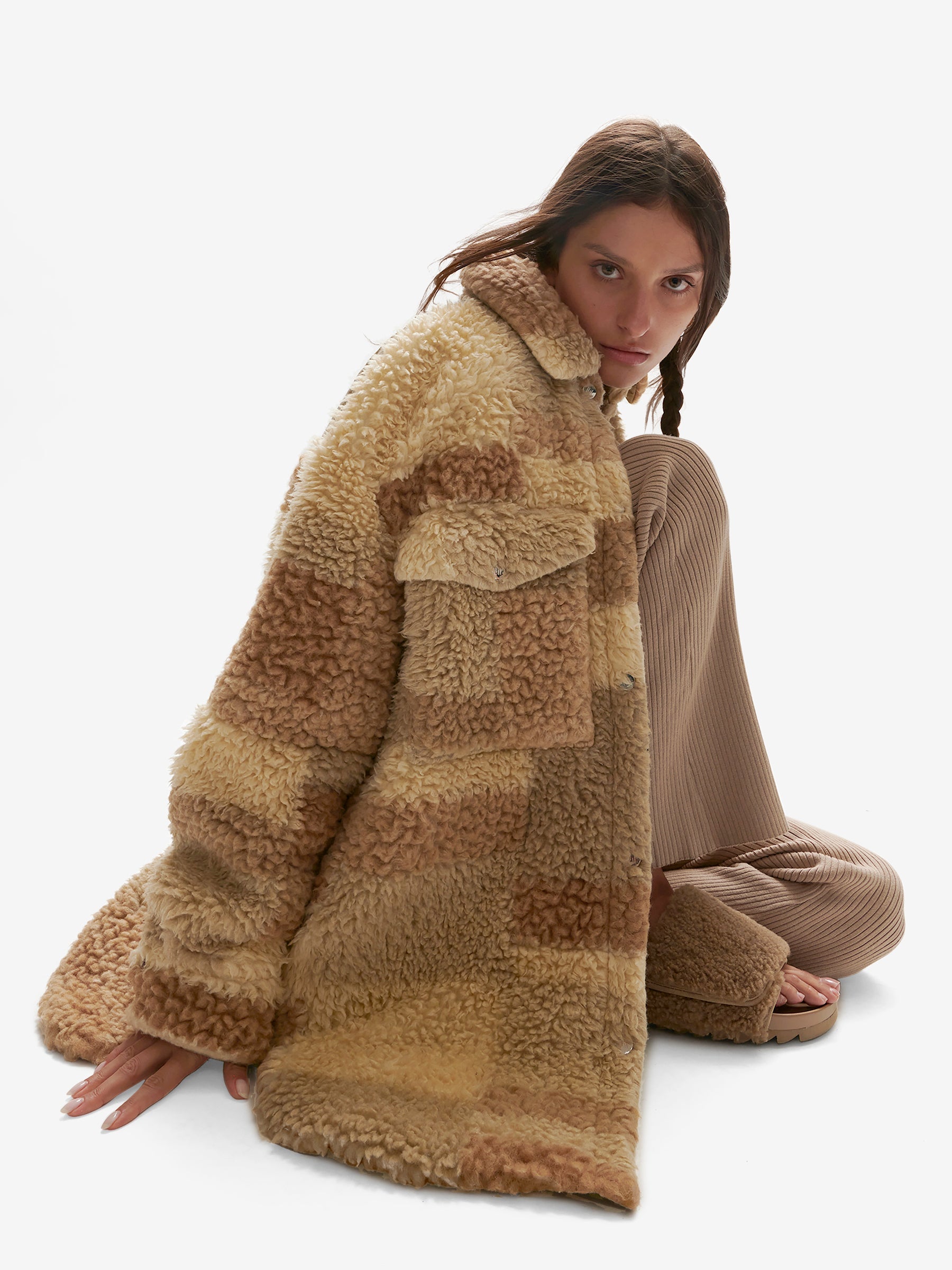 Lined Wool Sherpa Shirt Jacket- Natural Mix