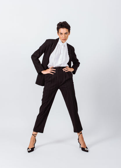 Black Pinstripes Suit Pants – Women’s Tailored Office Trousers