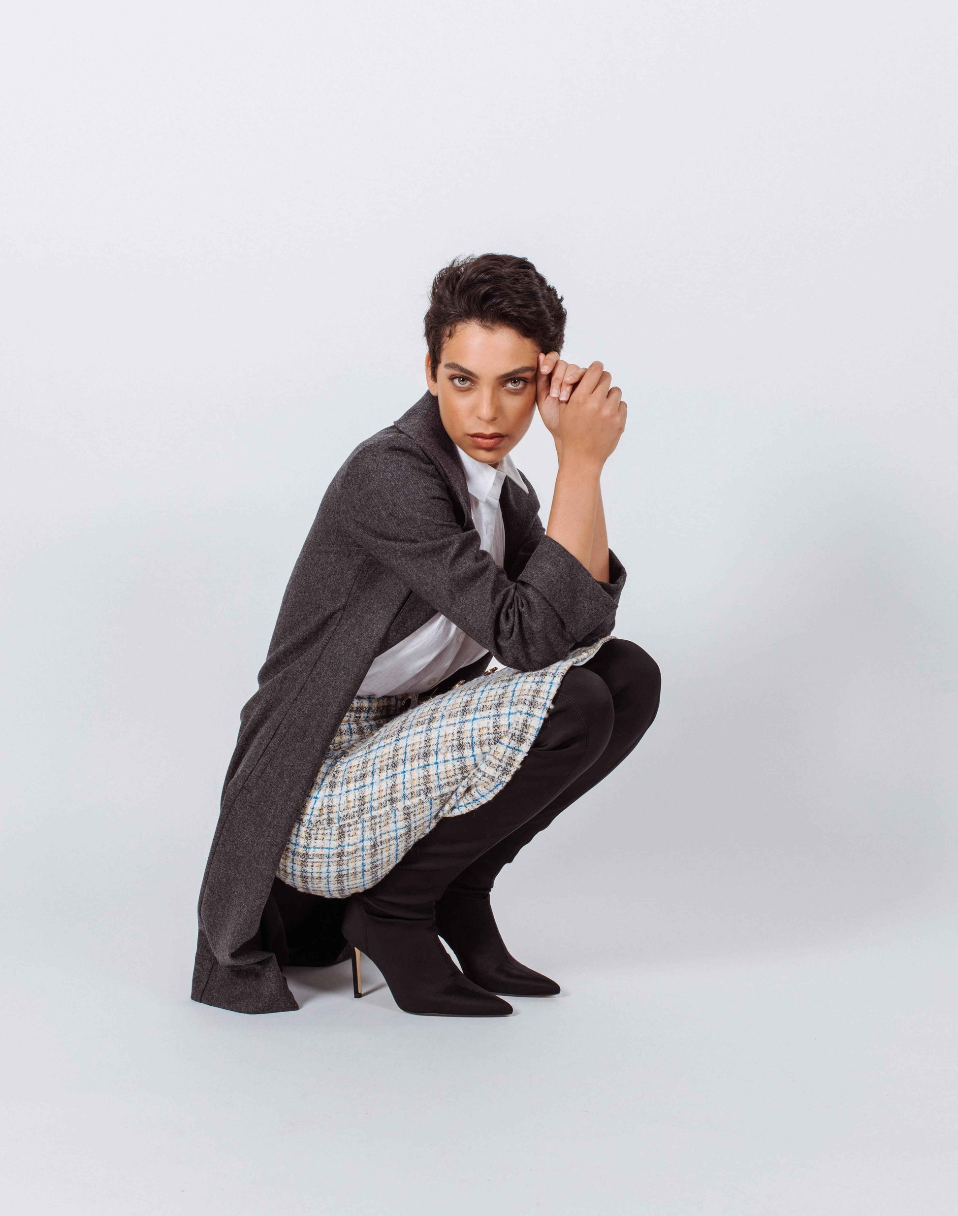 Worsted Flannel Long Trench Coat Gray Women’s Elegant Outerwear