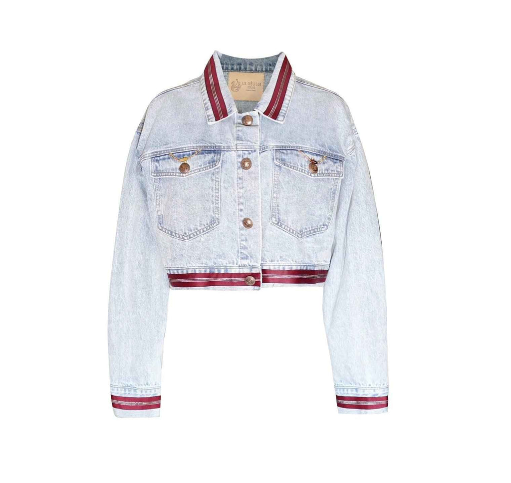 Chaqueta vaquera Danielle con forro rojo – Estilo casual para mujer
