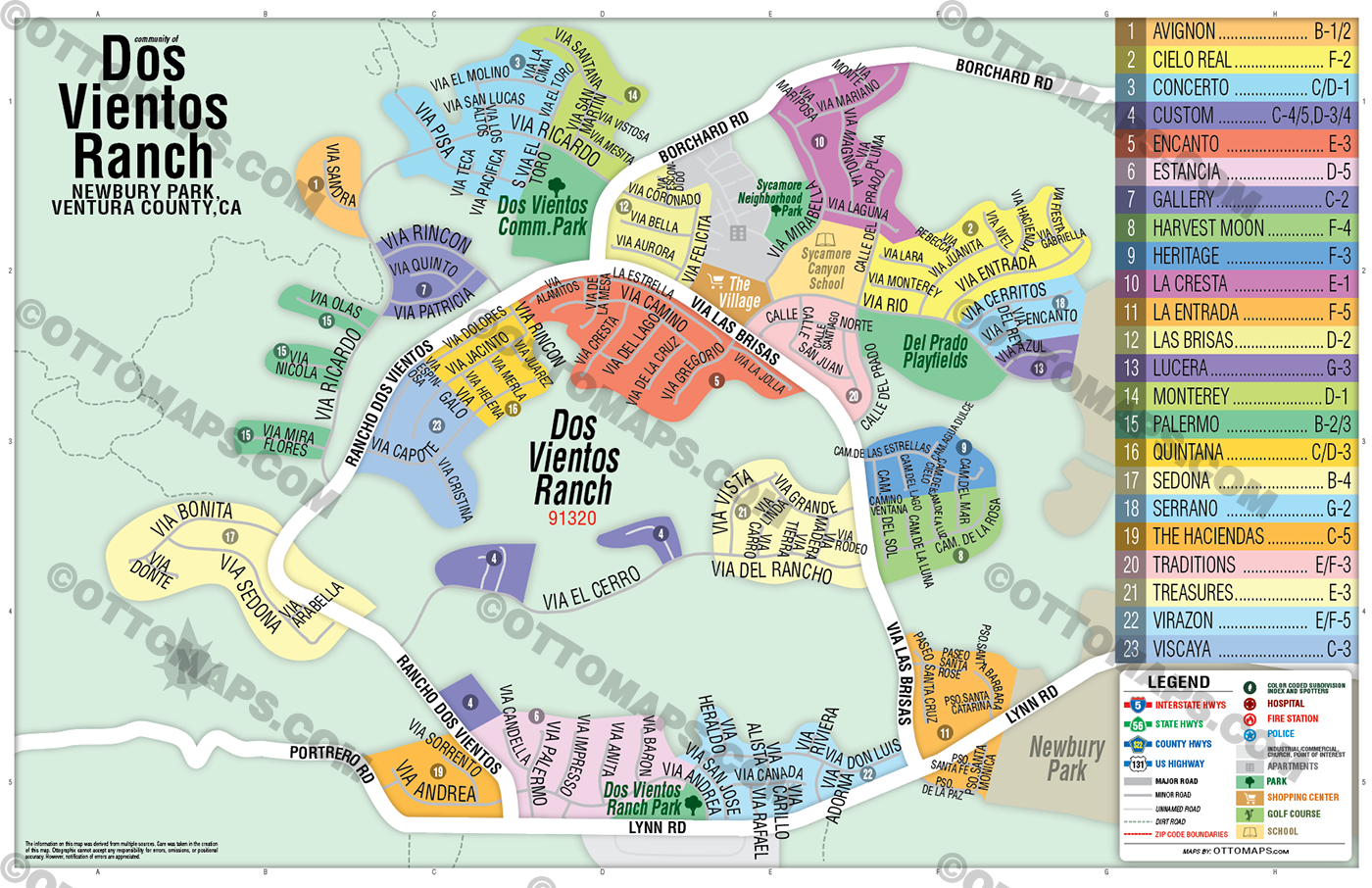 Dos Vientos Ranch Map, Newbury Park, Ventura County - POSTER PRINTS