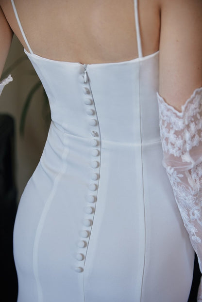 Greece Goddess Spaghetti-straps Stretchy Satin wedding dress small train little white dress