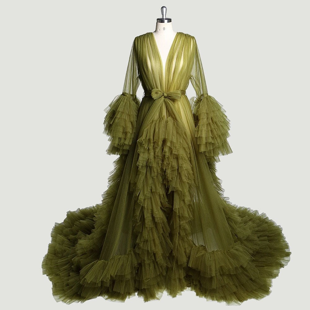 Tulle Ruffled Sleeves Fringe Multi-Color Custom Robe Dress for Theme Photo Shoot