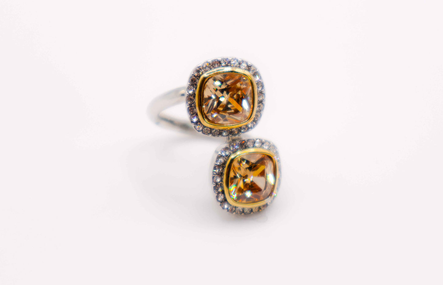 Radiant Gemstone Duo Ring – Elegant Two Stone Gemstone
