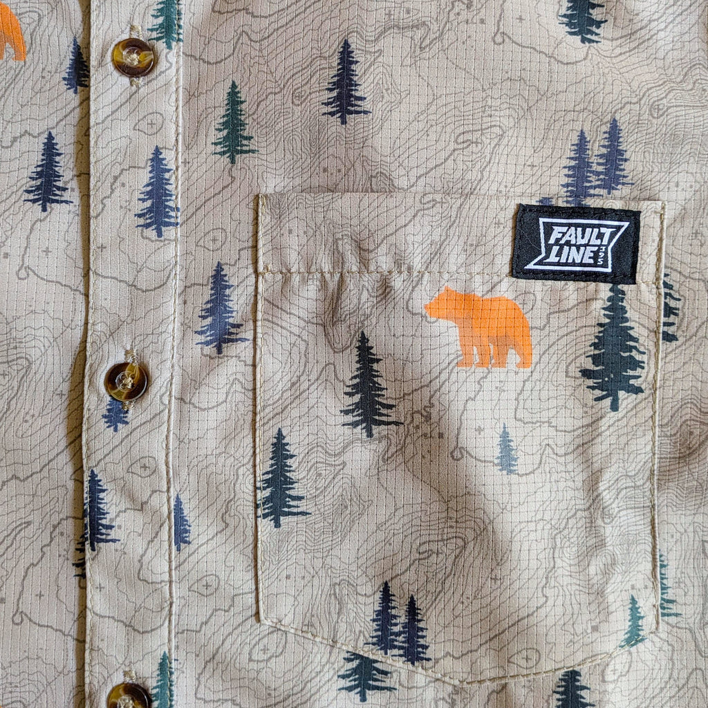 Langley Performance Button Up Shirt - Khaki/Bear - Lolomo!