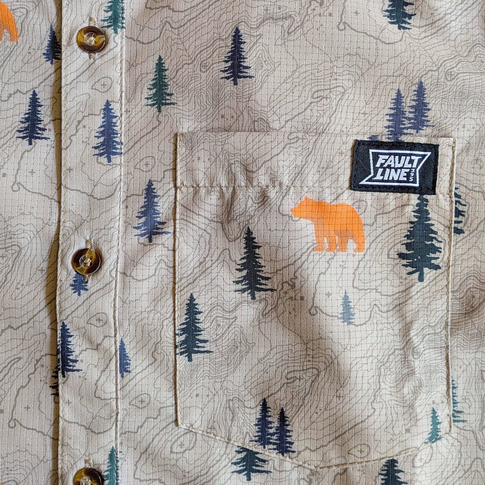 Langley Performance Button Up Shirt - Khaki/Bear - Lolomo!
