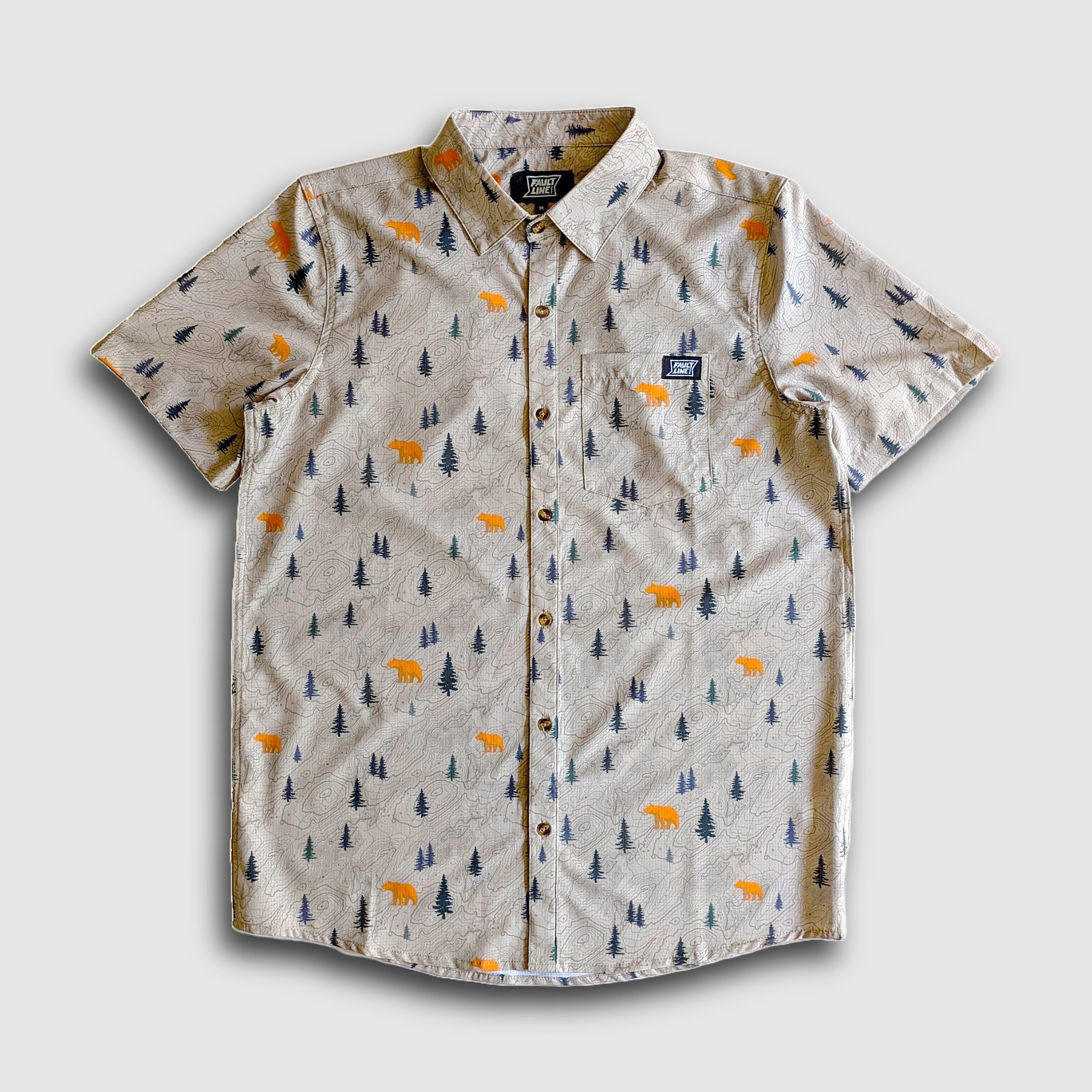Langley Performance Button Up Shirt - Khaki/Bear - Lolomo!