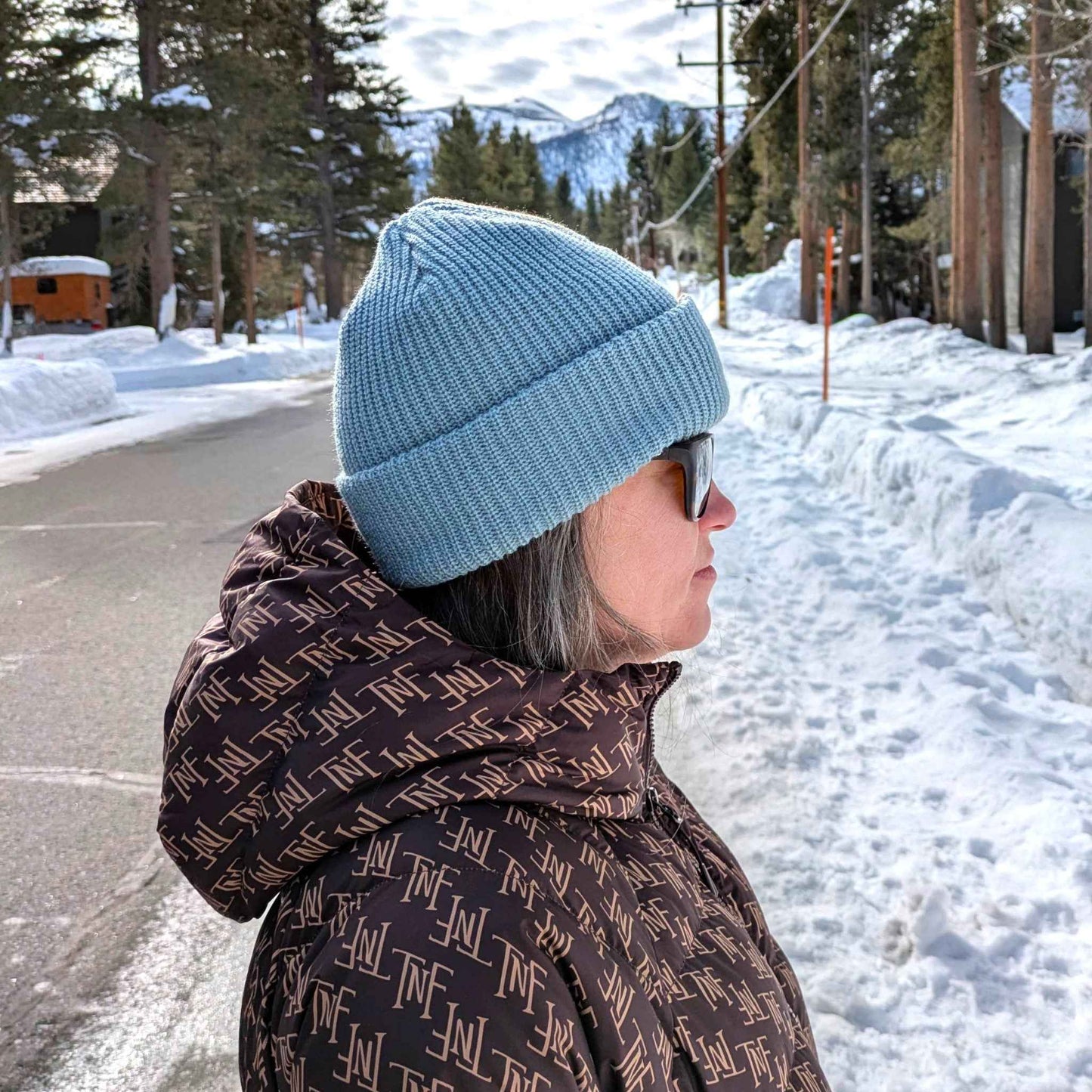 2-Tone Split Color Beanie - Mineral Blue/Tan