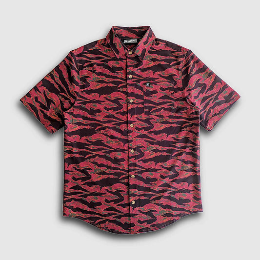 Langley Performance Button Up Shirt - Maroon Tiger Camo