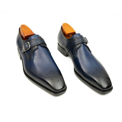 Goodyear Welted Monk Strap Shoes Blue