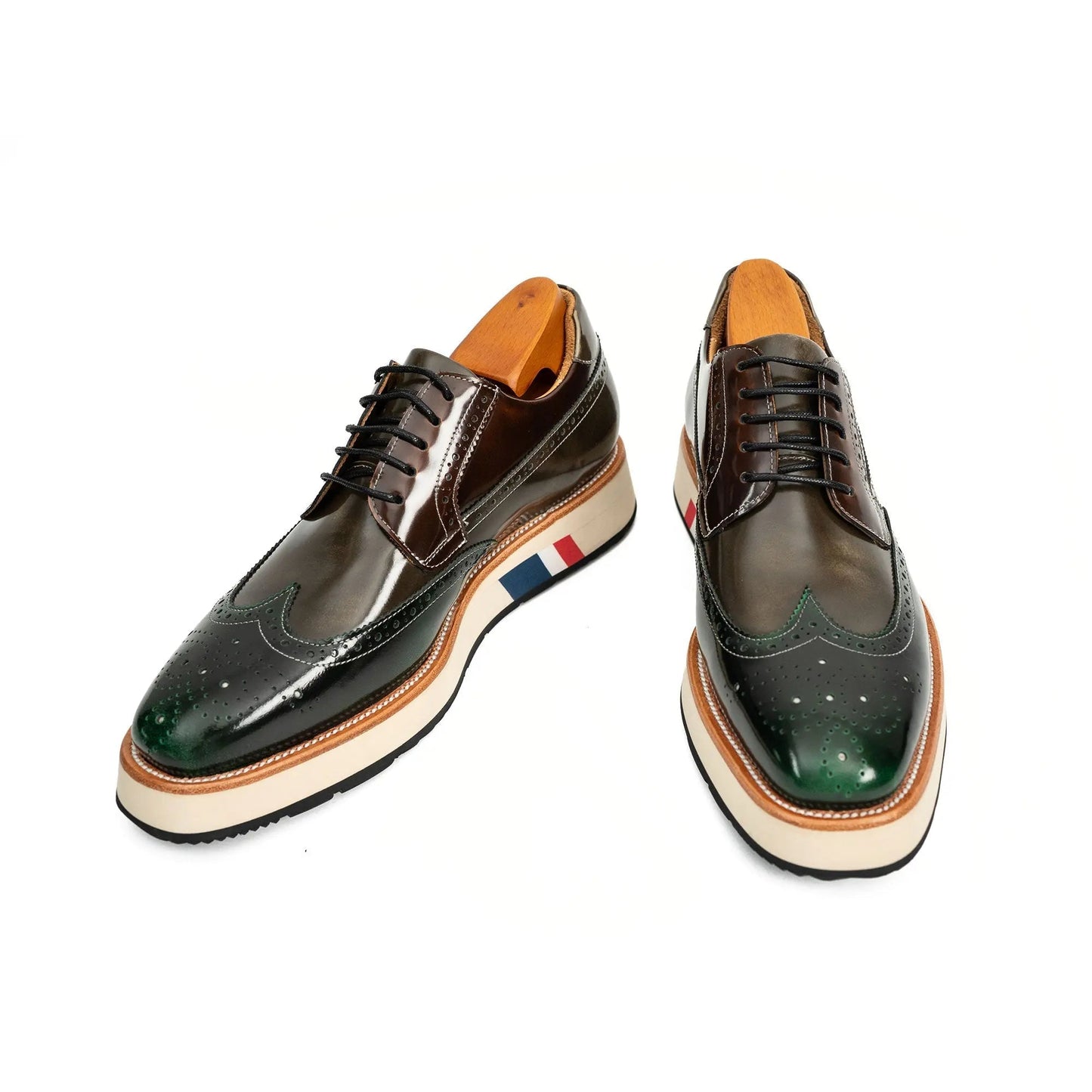 Green & Brown Brogues with Thick Heel
