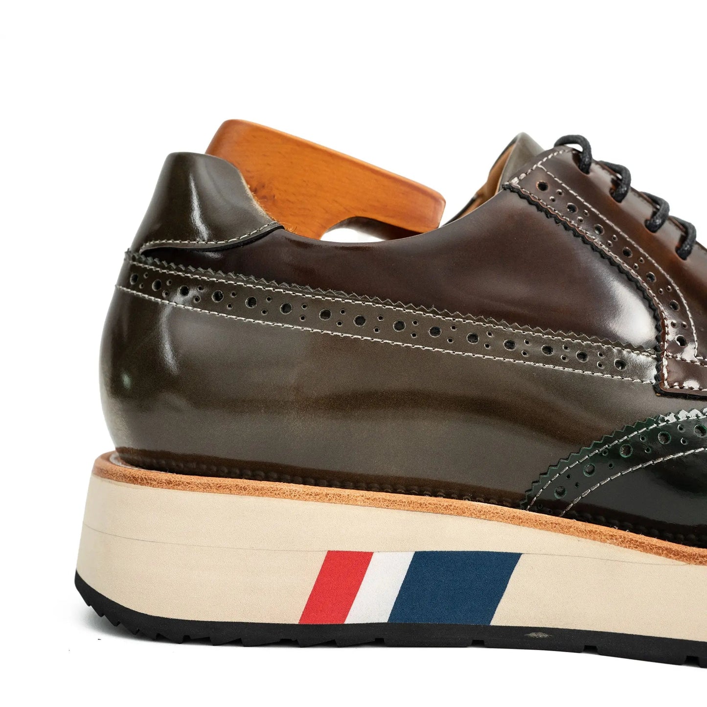 Green & Brown Brogues with Thick Heel