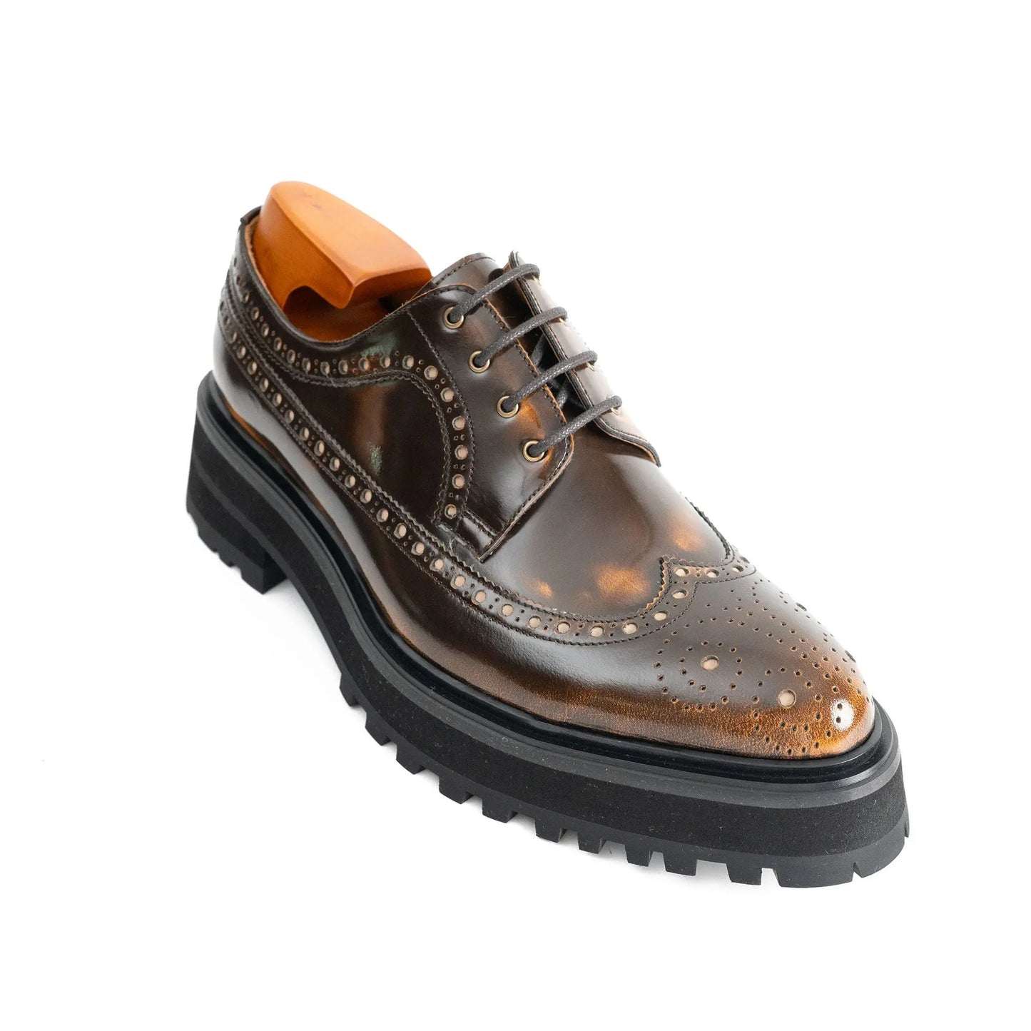 Handmade Chunky - sole Brogue Shoes Brown