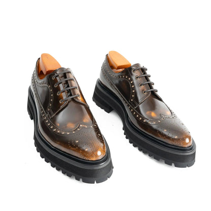 Handmade Chunky - sole Brogue Shoes Brown
