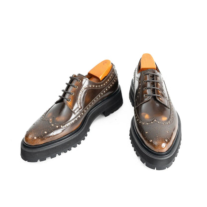 Handmade Chunky - sole Brogue Shoes Brown