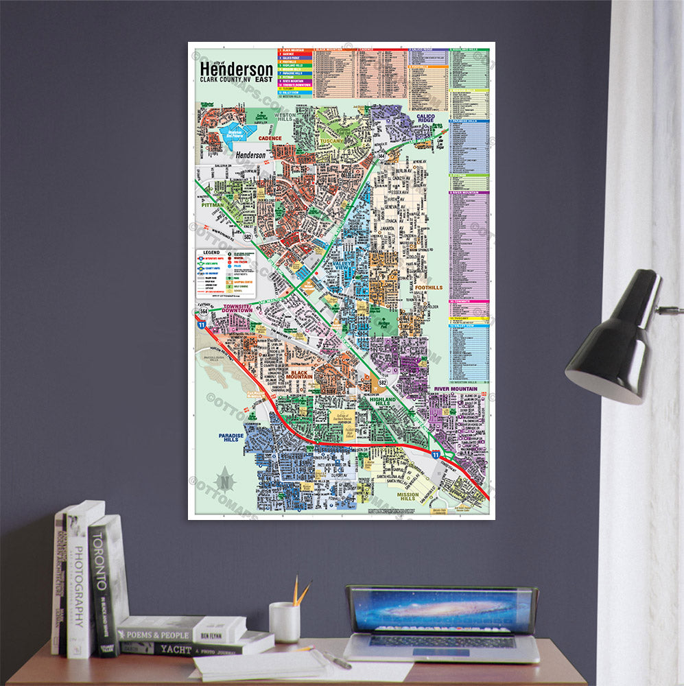 Henderson Map - EAST, Clark County, NV - POSTER PRINTS