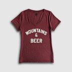 Women's Mountains & Beer V-Neck Tee - Maroon/Ivory - Lolomo!