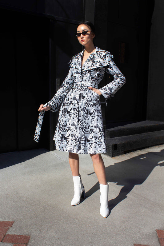 Amour Geometric Long Trench Coat – Modern Women’s Outerwear