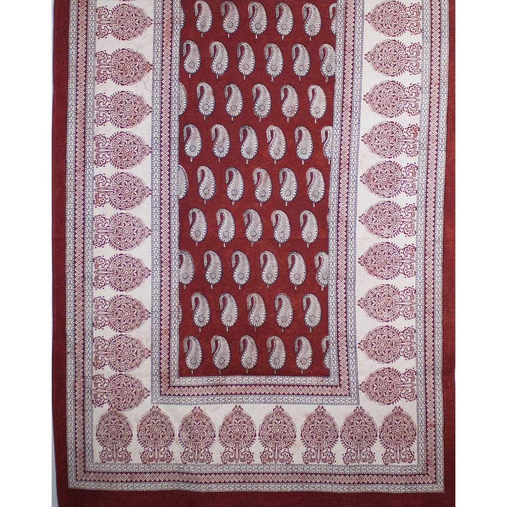 Paisley & Ambi Hand Block Print Area / Runner Rug - Red White
