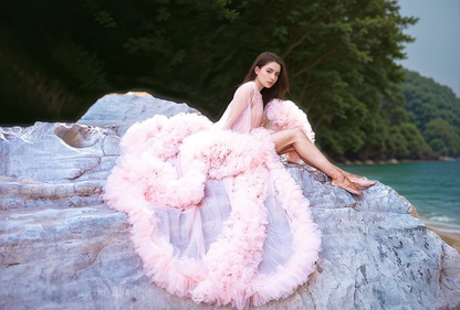 Tulle Ruffled Sleeves Fringe Multi-Color Custom Robe Dress for Theme Photo Shoot