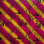 Diagonal Traditional Tattoo Gradient design with Tropical Leaves Rayon Poplin Fabric | Islands Fabric