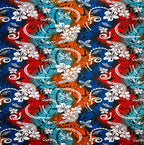 Tissu polyester multicolore à motifs traditionnels de tatouages ​​et de frangipanier | Tissus Islands