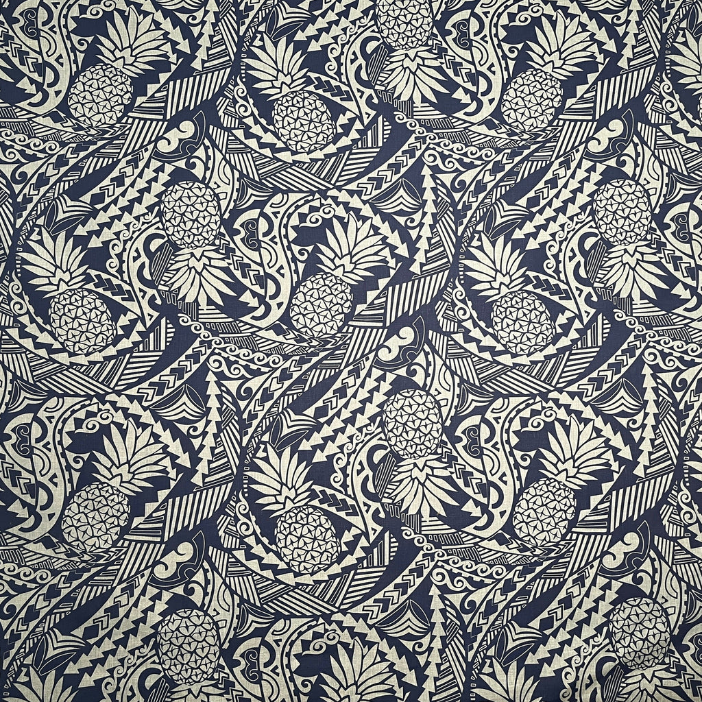 Tribal Tattoo with Pineapples Chambray (Denim Look) Fabric | Islands Fabric