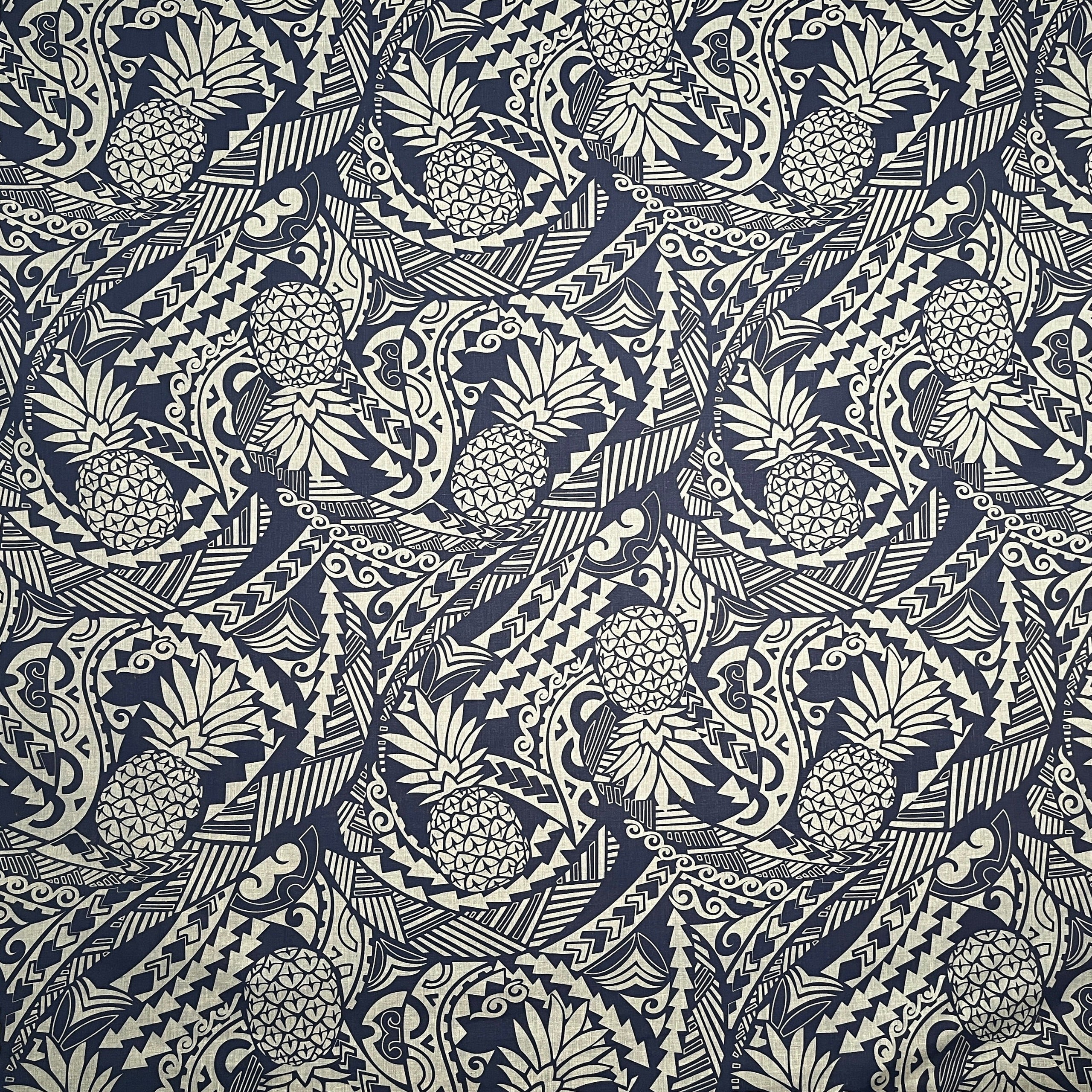 Tribal Tattoo with Pineapples Chambray (Denim Look) Fabric | Islands Fabric
