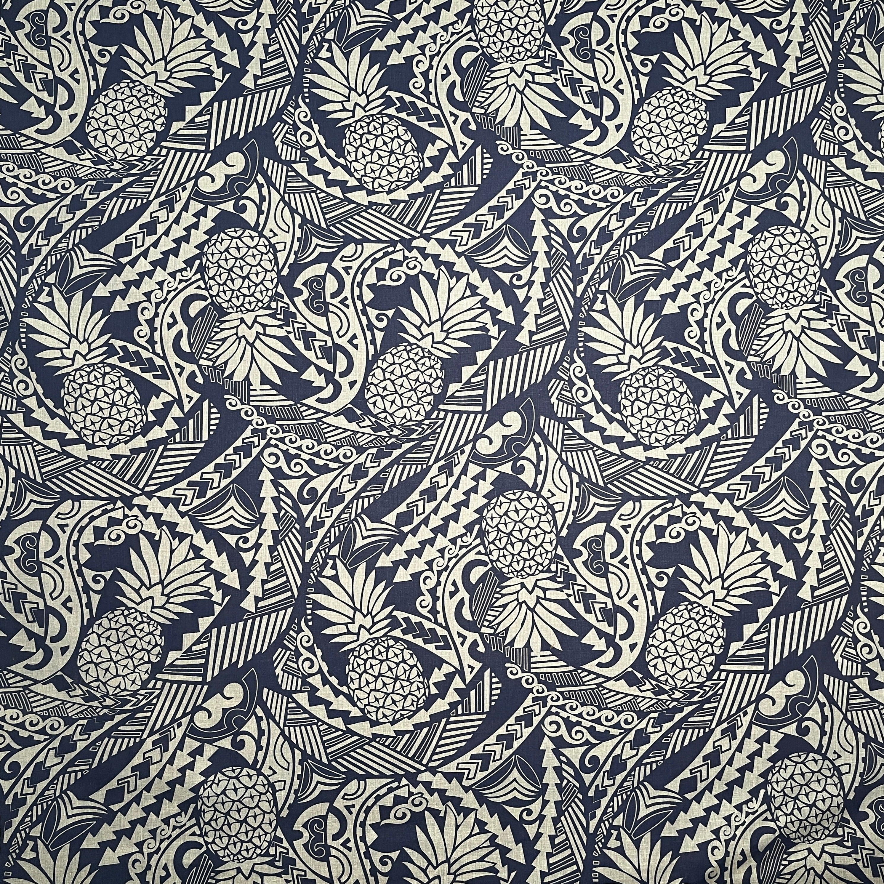 Tribal Tattoo with Pineapples Chambray (Denim Look) Fabric | Islands Fabric