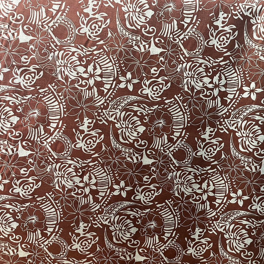 Polynesian Tribal Print Fabric | Chambray (Denim Look)
